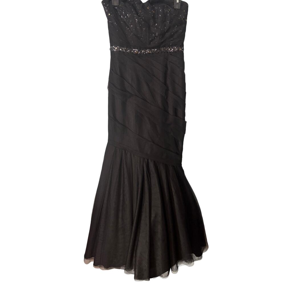 Morgan & Co Monique Lhuillier‎ Black Strapless Mermaid Gown 4 Sequin Formal Prom